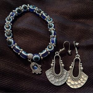 Boho style fashion earrings and bracelet